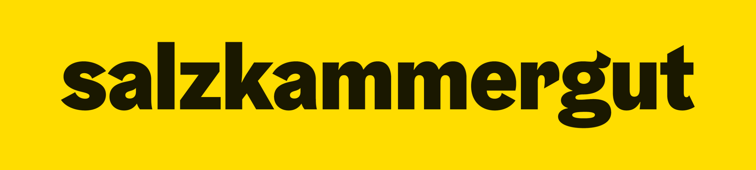 This image shows the word "salzkammergut" written in bold black lowercase letters against a bright yellow background. Salzkammergut is a famous resort area in Austria known for its mountains and lakes, and this appears to be a simple but striking typographic treatment of its name.